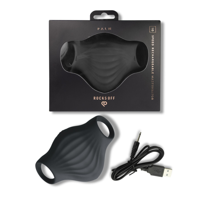 Мастурбатор Rocks Off Palm Black, петли для пальцев, 10 режимов