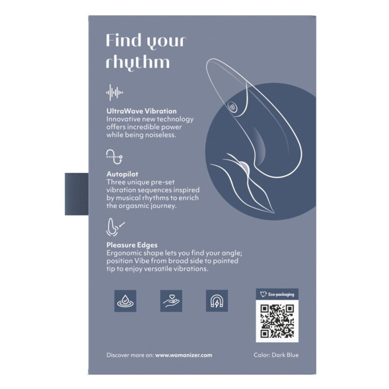 Мини-вибратор Womanizer Vibe Dark Blue, 3 авторежима + 10 уровней интенсивности