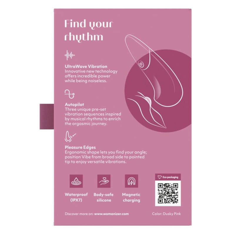 Мини-вибратор Womanizer Vibe Dusky Pink, 3 авторежима + 10 уровней интенсивности