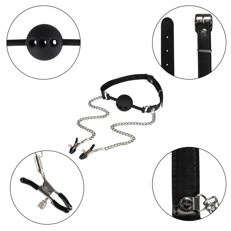 Набор БДСМ Erospace Wild Play Mouth Gag With Nipple Clamps C15