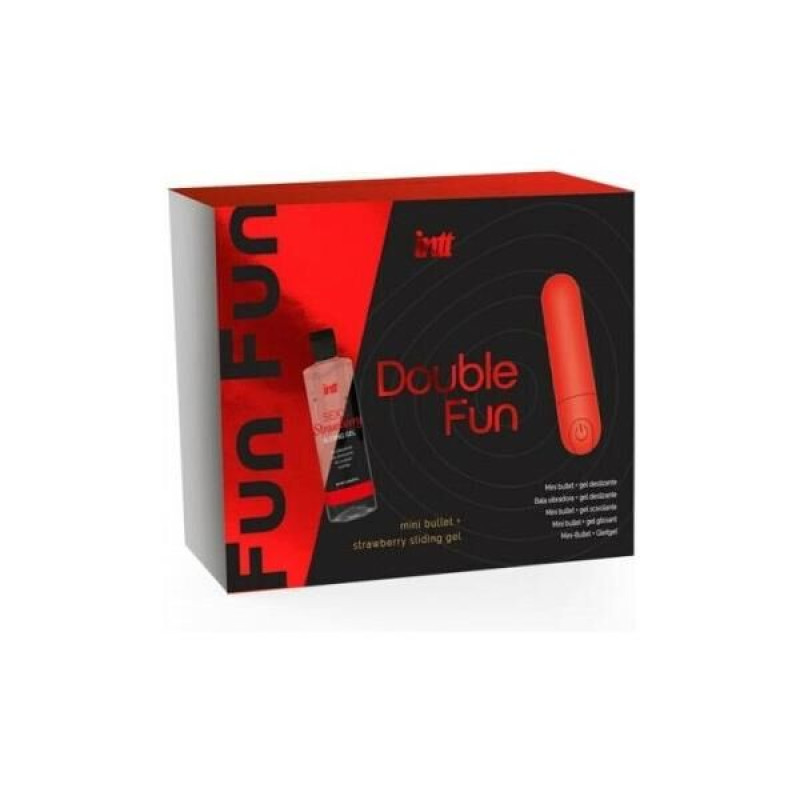 Набір Intt DOUBLE FUN: віброкуля (10 режимів, перезаряджувана), полунична змазка на водній основі Набір Intt DOUBLE FUN: віброкуля (10 режимів, перезаряджувана), полунична змазка на водній основі