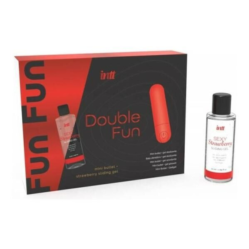 Набір Intt DOUBLE FUN: віброкуля (10 режимів, перезаряджувана), полунична змазка на водній основі Набір Intt DOUBLE FUN: віброкуля (10 режимів, перезаряджувана), полунична змазка на водній основі