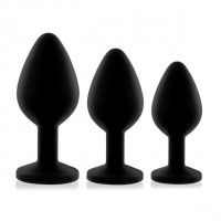 Набір анальних пробок із кристалом Rianne S: Booty Plug Set Чорні, діаметр 2,7см, 3,5см, 4,1см