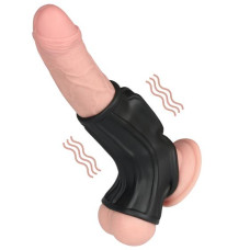 Насадка на член LoveToy Vibrating Ridge Knights Ring With Scrotum Sleeve Black