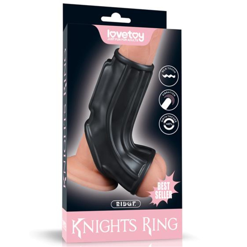 Насадка на член LoveToy Vibrating Ridge Knights Ring With Scrotum Sleeve Black Насадка на член LoveToy Vibrating Ridge Knights Ring With Scrotum Sleeve Black
