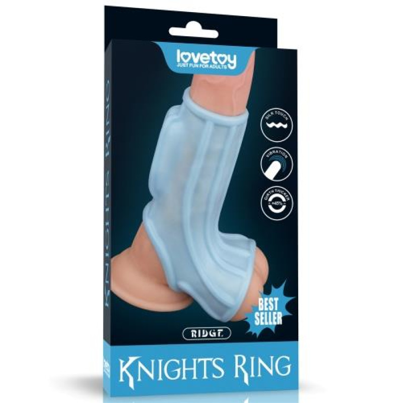 Насадка на член LoveToy Vibrating Ridge Knights Ring With Scrotum Sleeve Blue Насадка на член LoveToy Vibrating Ridge Knights Ring With Scrotum Sleeve Blue