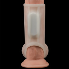 Насадка на член LoveToy Vibrating Ridge Knights Ring With Scrotum Sleeve White
