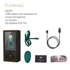 Смарт-эрекционное кольцо Zalo BAYEK Turquoise Green, двойное с вводной частью, пульт ДУ