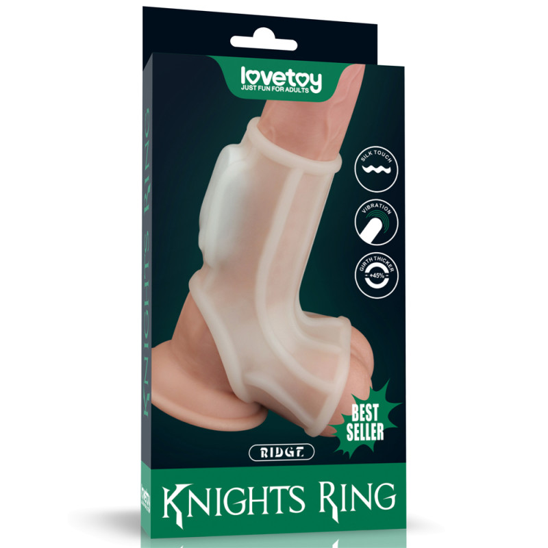 Насадка на член LoveToy Vibrating Ridge Knights Ring With Scrotum Sleeve White Насадка на член LoveToy Vibrating Ridge Knights Ring With Scrotum Sleeve White