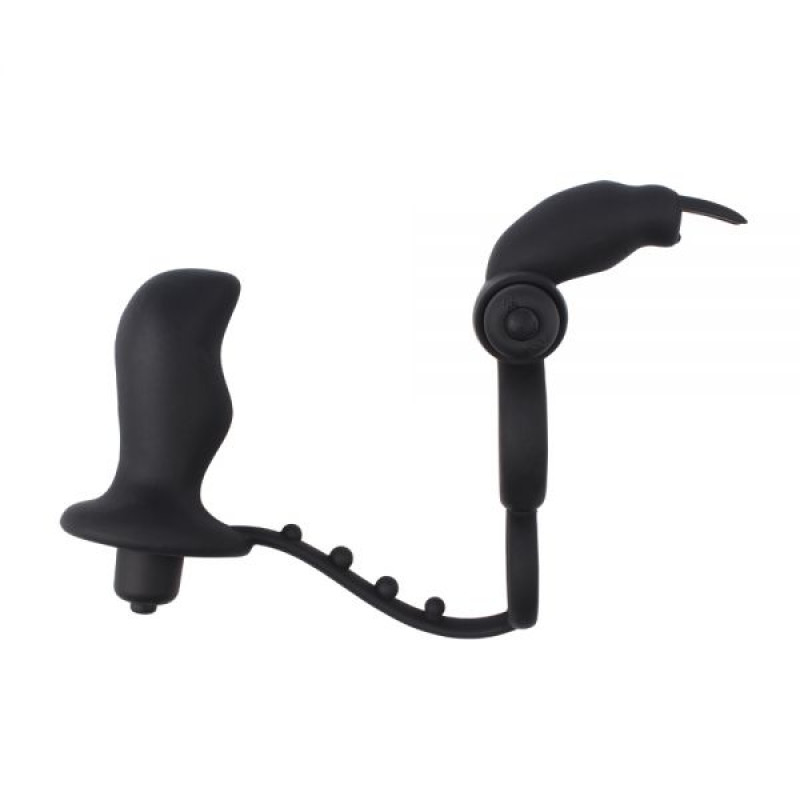 Ерекційне віброкільце з анальним стимулятором Chisa Anal Penetrator Rabbit Чорне