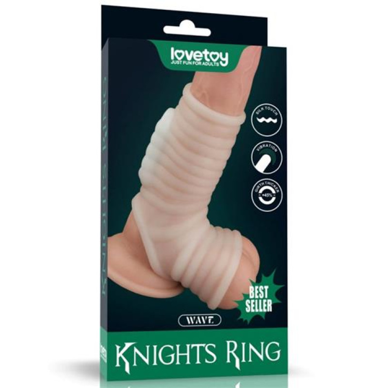 Насадка на член LoveToy Vibrating Wave Knights Ring With Scrotum Sleeve White Насадка на член LoveToy Vibrating Wave Knights Ring With Scrotum Sleeve White