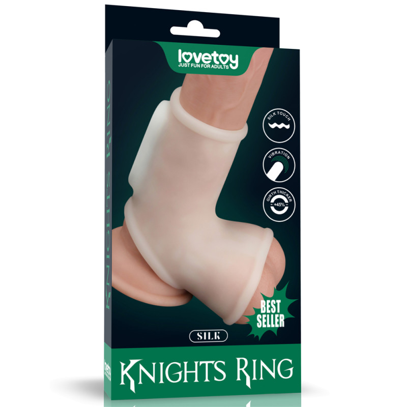 Насадка на член LoveToy Vibrating Silk Knights Ring With Scrotum Sleeve White Насадка на член LoveToy Vibrating Silk Knights Ring With Scrotum Sleeve White