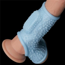 Насадка на член LoveToy Vibrating Drip Knights Ring With Scrotum Sleeve Blue