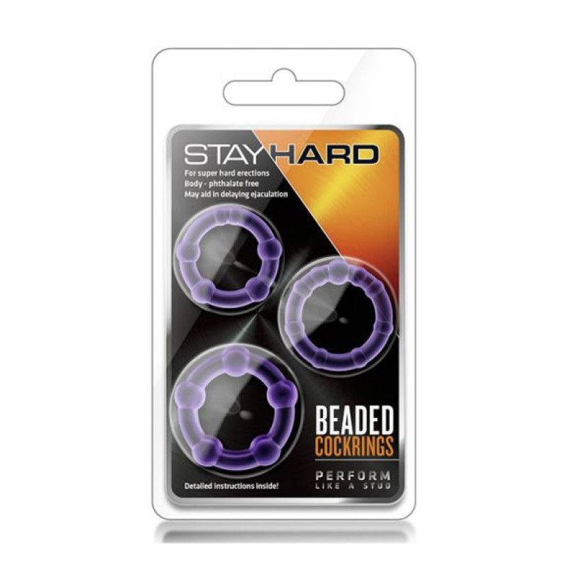 Набор эрекционных колец Blush Stay Hard Beaded Cockrings Фиолетовый Набор эрекционных колец Blush Stay Hard Beaded Cockrings Фиолетовый