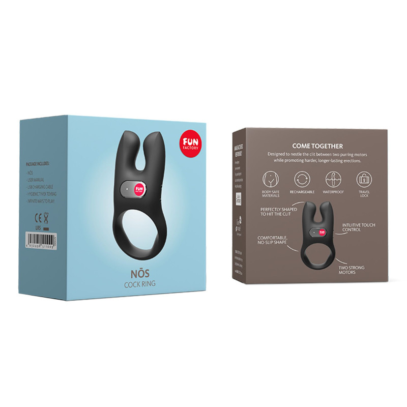 Эрекционное виброкольцо с двойной стимуляцией клитора Fun Factory NŌS black, 2 мотора Эрекционное виброкольцо с двойной стимуляцией клитора Fun Factory NŌS black, 2 мотора