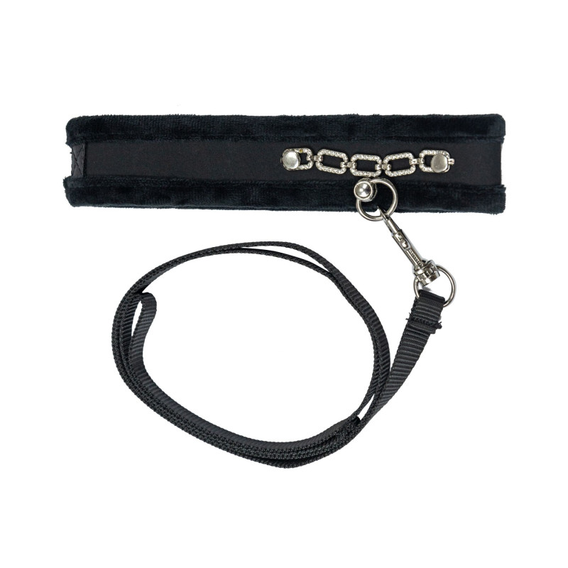 Нашийник із повідцем Punishment - Crystal Collar & Leash - Black