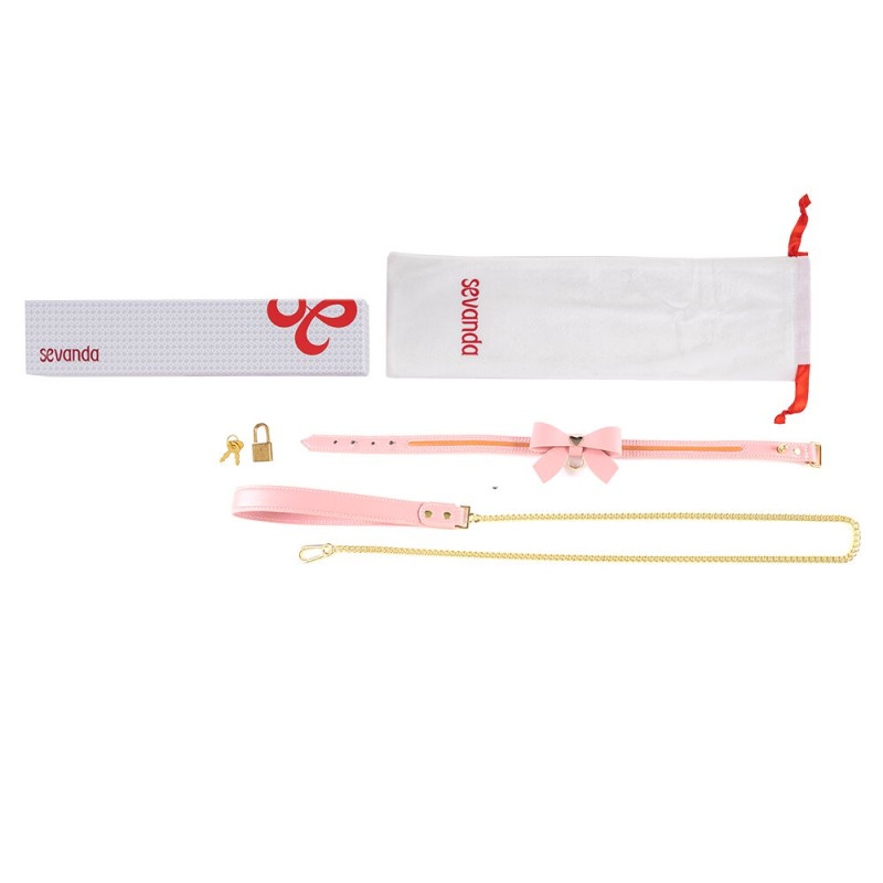 Поводок LOCKINK SEVANDA Love Heart Butterfly Leather Collar Set - Pink