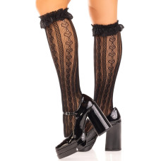 Гольфи ажурні Leg Avenue Sweetheart Ruffle Cuff Knee Highs, чорні, з рюшами, малюнок-сердечка