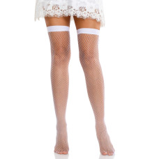 Панчохи-сітка зі швом ззаду Leg Avenue Bow back seam thigh highs One size White, атласний бант