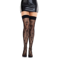 Панчохи Leg Avenue Worship Me Cross Net Thigh Highs One Size