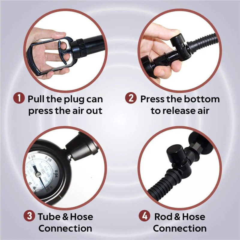 Вакуумна помпа Men Powerup зі стрілковим манометром і ручним насосом Вакуумна помпа Men Powerup зі стрілковим манометром і ручним насосом