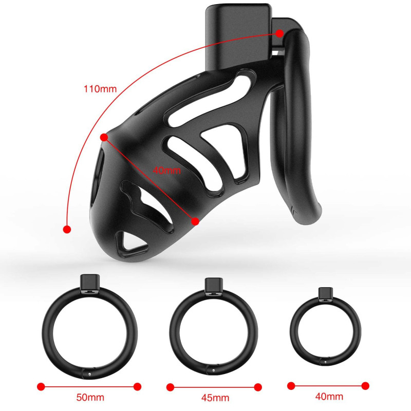 Клетка для пениса LOCKINK SEVANDA Naja-Cobra Chastity Cage Satin Black, 3 кольца разных размеров