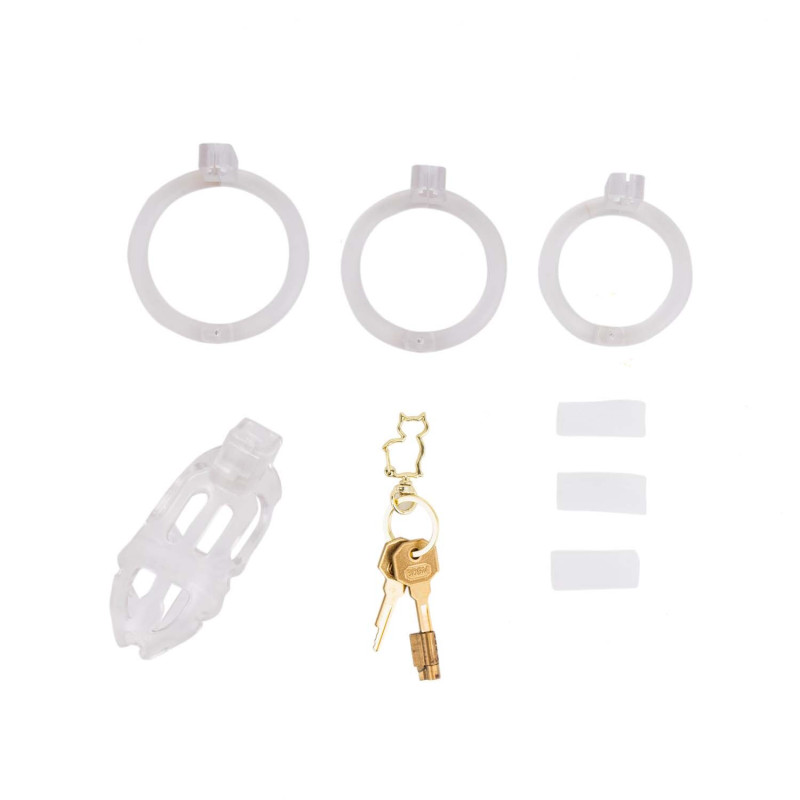 Клетка для пениса LOCKINK SEVANDA Plastic Penis Chastity Cage, прозрачная, 3 кольца разных размеров