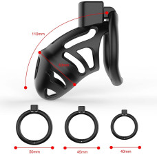 Клетка для пениса LOCKINK SEVANDA Plastic Penis Chastity Cage, черная, 3 кольца разных размеров