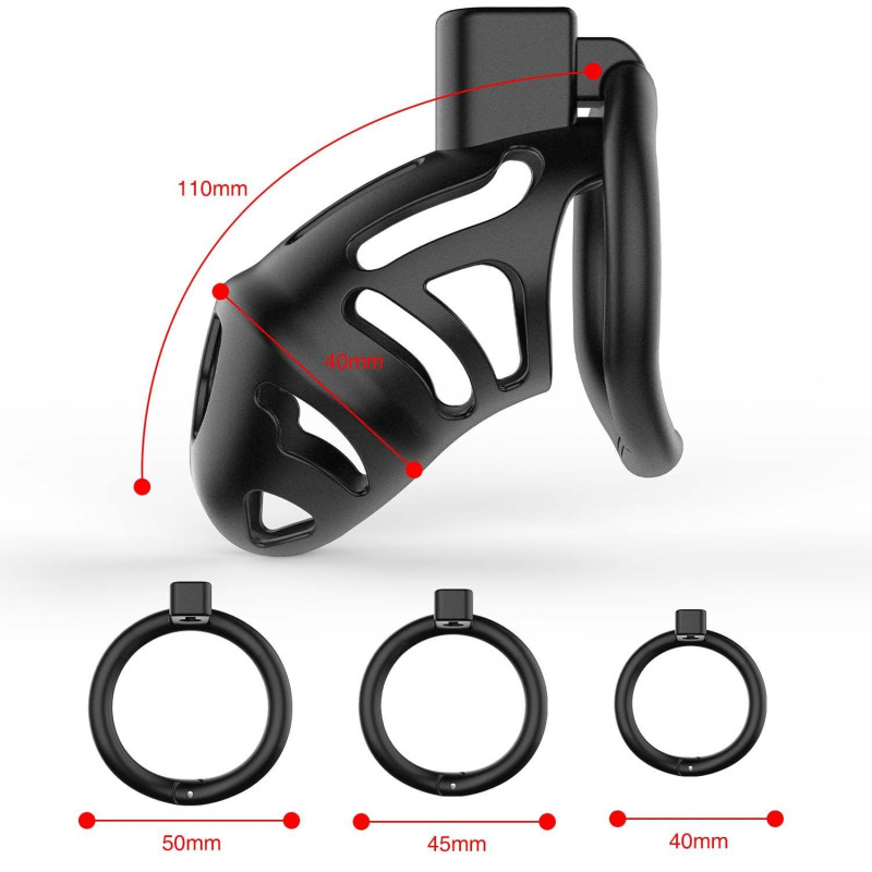 Клетка для пениса LOCKINK SEVANDA Plastic Penis Chastity Cage, черная, 3 кольца разных размеров