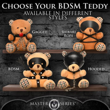 Плюшевый медвежонок HOODED Teddy Bear БДСМ в кожаном капюшоне с поводком, 23x16x12 см