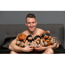 Плюшевый медвежонок HOODED Teddy Bear БДСМ в кожаном капюшоне с поводком, 23x16x12 см