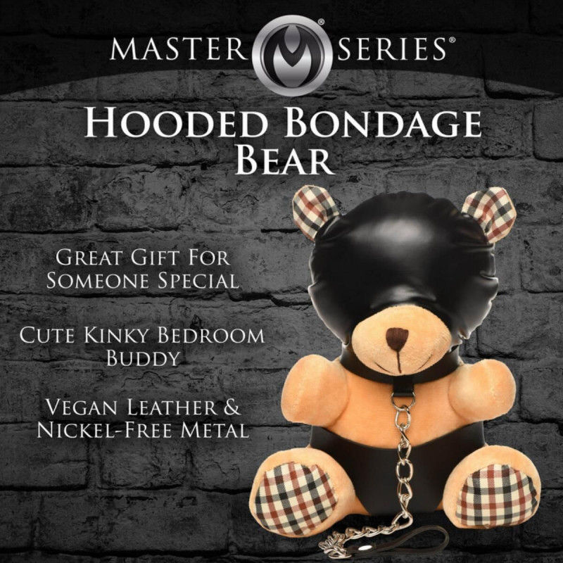 Плюшевий ведмедик HOODED Teddy Bear БДСМ у шкіряному капюшоні з повідцем, 23x16x12 см Плюшевий ведмедик HOODED Teddy Bear БДСМ у шкіряному капюшоні з повідцем, 23x16x12 см
