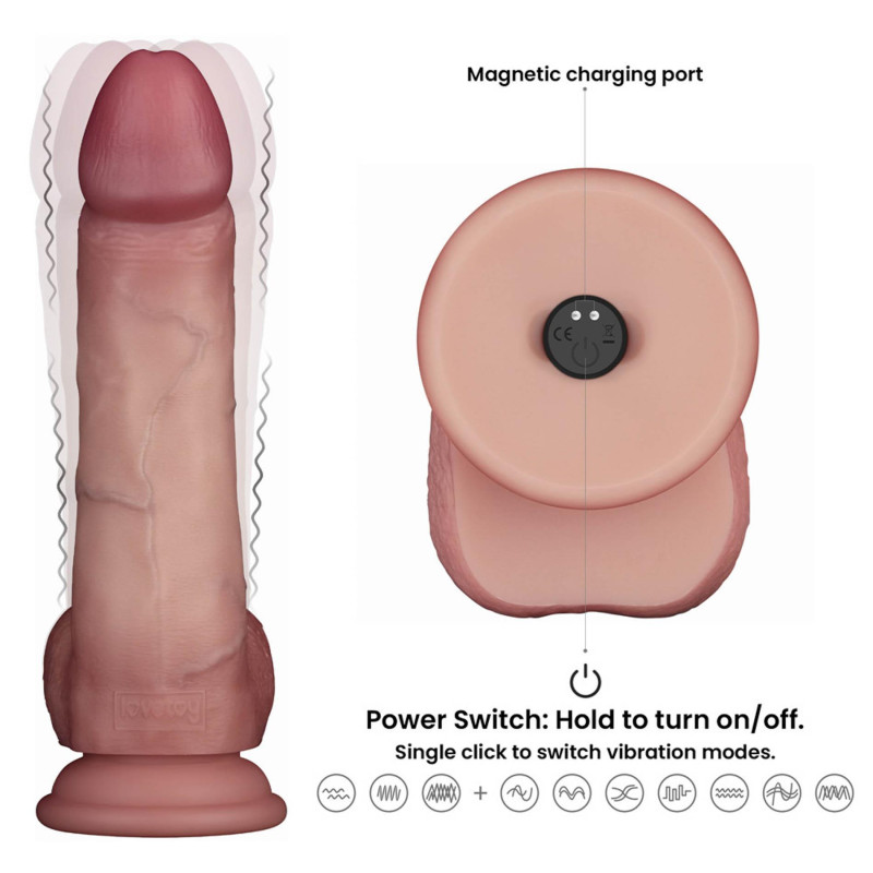 Реалистичный вибратор LoveToy Vibrating Sliding Skin Pro II Dual Layer Silicone Dong 8 Flesh