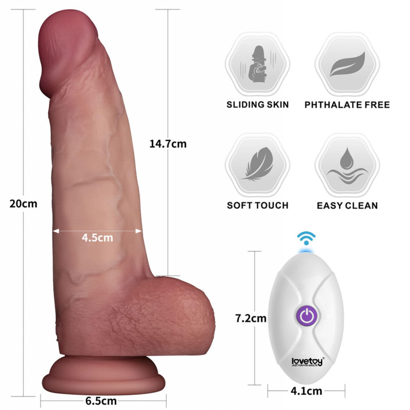 Реалистичный вибратор LoveToy Vibrating Sliding Skin Pro II Dual Layer Silicone Dong 8 Flesh