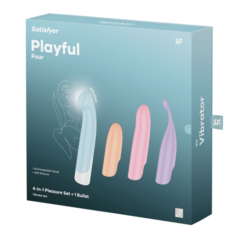 Набор 4-в-1 Satisfyer Playful Four, вибратор и 4 насадки, 12 режимов