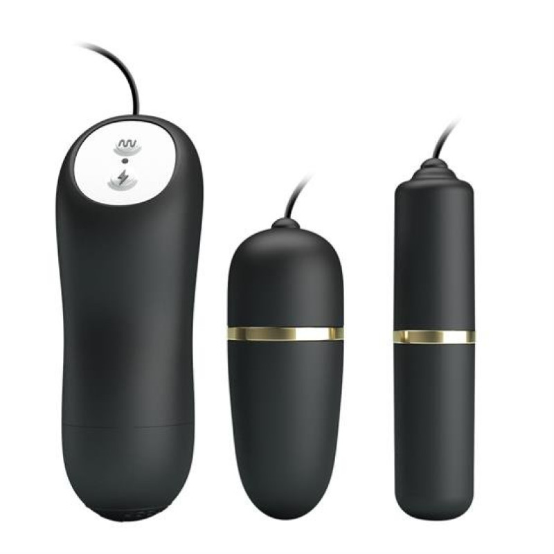 Виброяйцо с вибропулей Pretty Love Electric Stimulation Double Vibro-Bullets Black