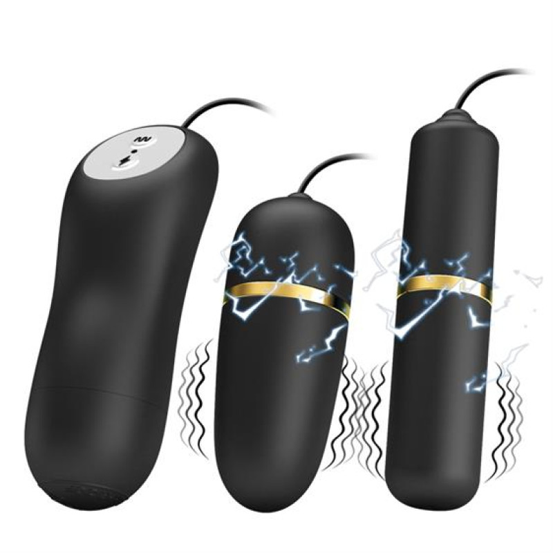 Виброяйцо с вибропулей Pretty Love Electric Stimulation Double Vibro-Bullets Black