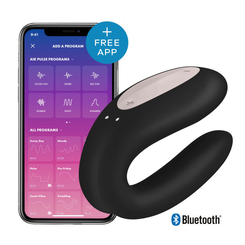 Смарт-вибратор для пар Satisfyer Double Joy Черный с широким клиторальным стимулятором Смарт-вибратор для пар Satisfyer Double Joy Черный с широким клиторальным стимулятором