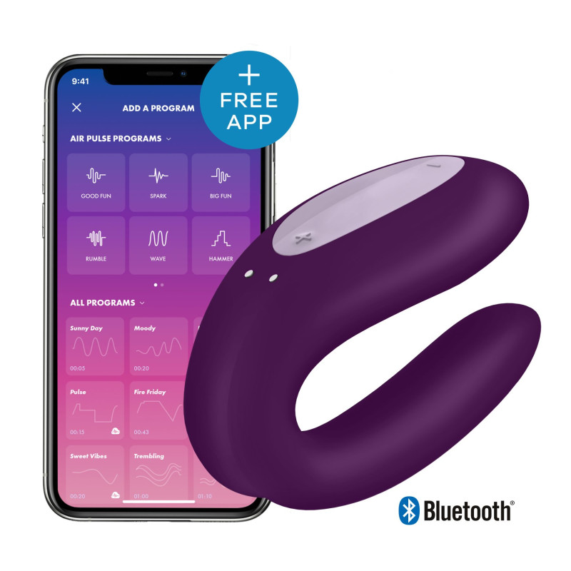 Смарт-вибратор для пар Satisfyer Double Joy Фиолетовый с широким клиторальным стимулятором Смарт-вибратор для пар Satisfyer Double Joy Фиолетовый с широким клиторальным стимулятором