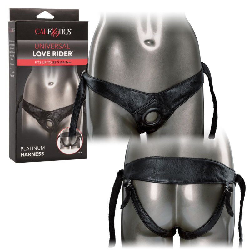 Трусики для страпона California Exotic Universal Love Rider Platinum Harness, кожзам, черные Трусики для страпона California Exotic Universal Love Rider Platinum Harness, кожзам, черные