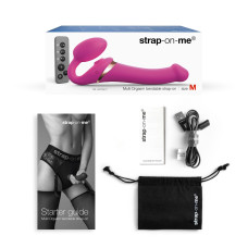 Безременный вибрострапон с вакуумной стимуляцией Strap-On-Me MULTI ORGASM Fuchsia M, регулируемый