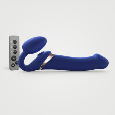 Безременный вибрострапон с вакуумной стимуляцией Strap-On-Me MULTI ORGASM Blue L, регулируемый