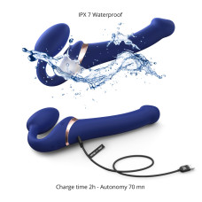 Безременный вибрострапон с вакуумной стимуляцией Strap-On-Me MULTI ORGASM Blue L, регулируемый