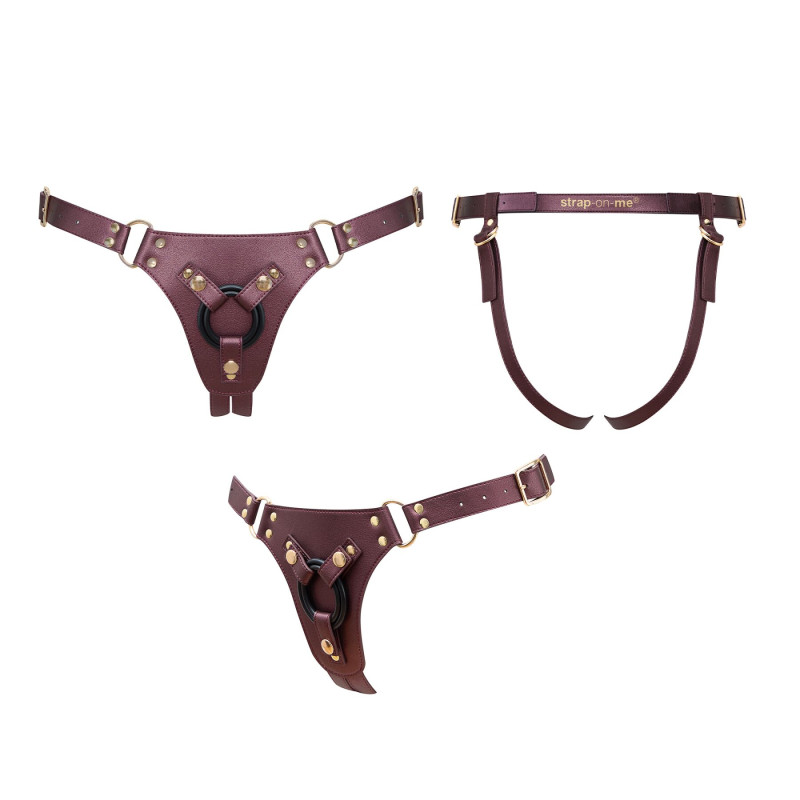 Трусики для страпона Strap-On-Me Leatherette Harness Generous - One Size - Aubergine Трусики для страпона Strap-On-Me Leatherette Harness Generous - One Size - Aubergine
