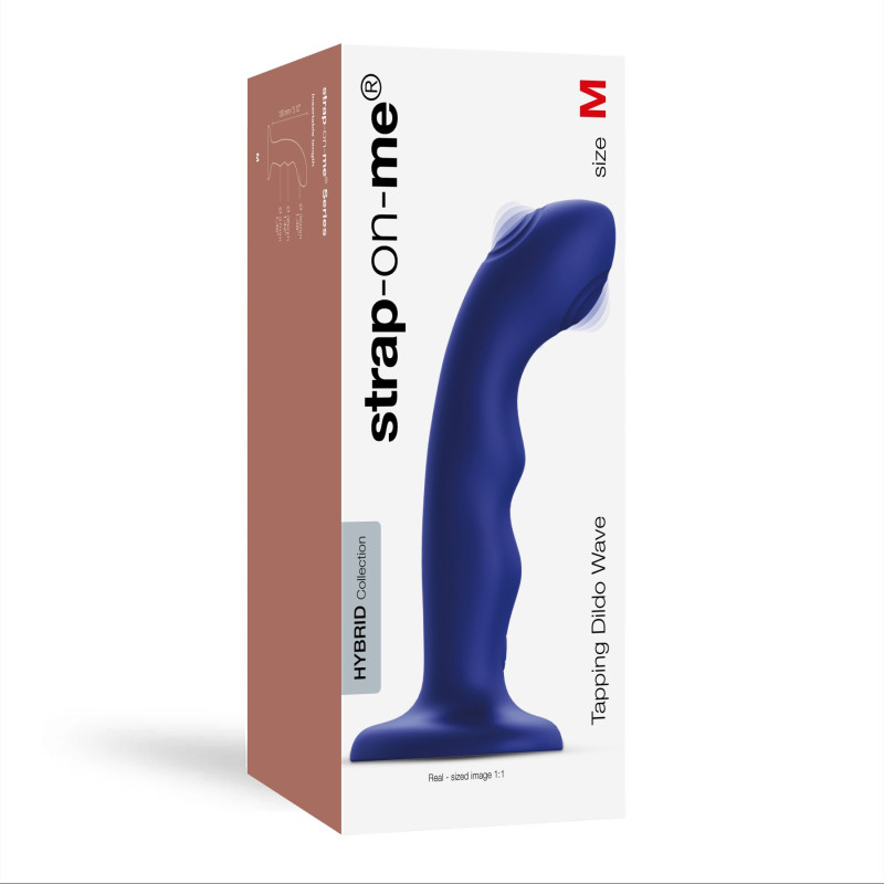 Насадка для страпона з подвійною точковою пульсацією Strap-On-Me TAPPING DILDO WAVE – NIGHT BLUE, М Насадка для страпона з подвійною точковою пульсацією Strap-On-Me TAPPING DILDO WAVE – NIGHT BLUE, М