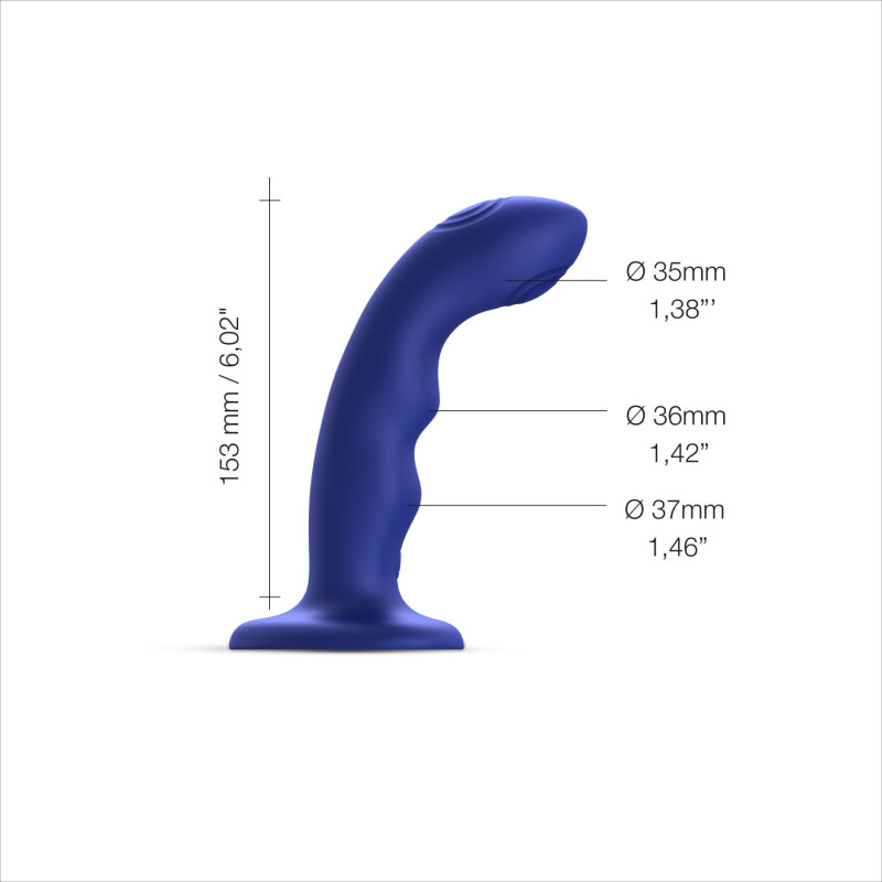 Насадка для страпона з подвійною точковою пульсацією Strap-On-Me TAPPING DILDO WAVE – NIGHT BLUE, М Насадка для страпона з подвійною точковою пульсацією Strap-On-Me TAPPING DILDO WAVE – NIGHT BLUE, М