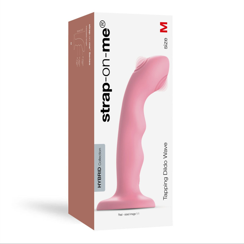 Насадка для страпона с двойной точечной пульсацией Strap-On-Me TAPPING DILDO WAVE – CORAL PINK, М Насадка для страпона с двойной точечной пульсацией Strap-On-Me TAPPING DILDO WAVE – CORAL PINK, М