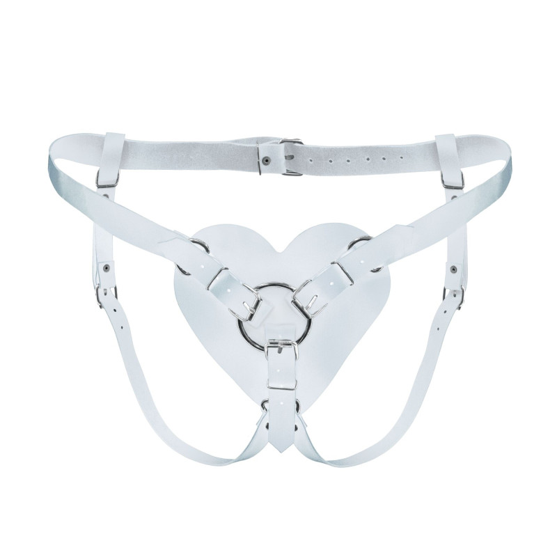 Трусики Серце для страпону з натуральної шкіри Feral Feelings - Hearts Strap-on Belt White Трусики Серце для страпону з натуральної шкіри Feral Feelings - Hearts Strap-on Belt White
