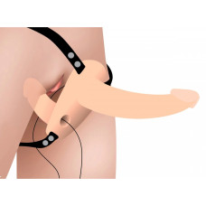 Двойной страпон с вибро Strap U Power Pegger бежевый