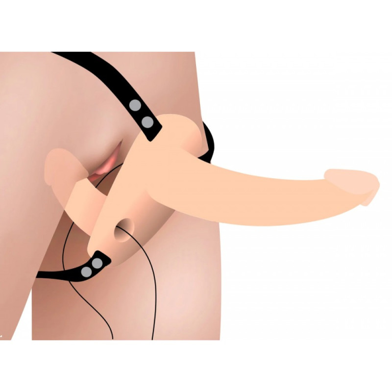 Двойной страпон с вибро Strap U Power Pegger бежевый Двойной страпон с вибро Strap U Power Pegger бежевый